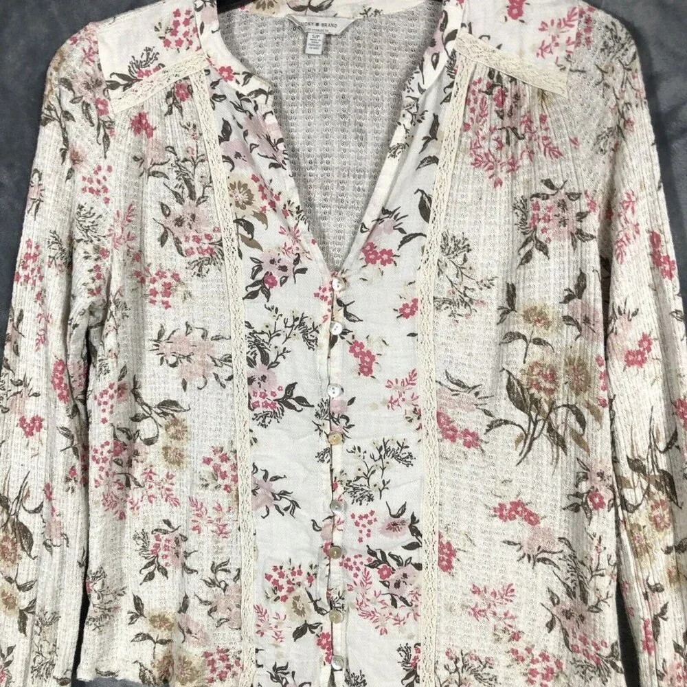 Lucky Brand Women’s Floral Shirt Pearl Buttons Size Small P - Picture 2 of 14